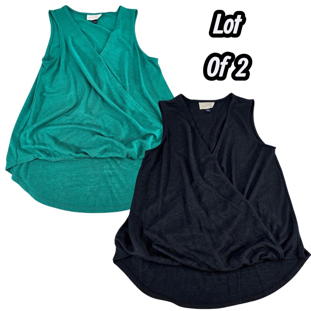 Universal Thread Tank Top Women XS Green Black Rayon Surplice Lot of 2 Boho Tank